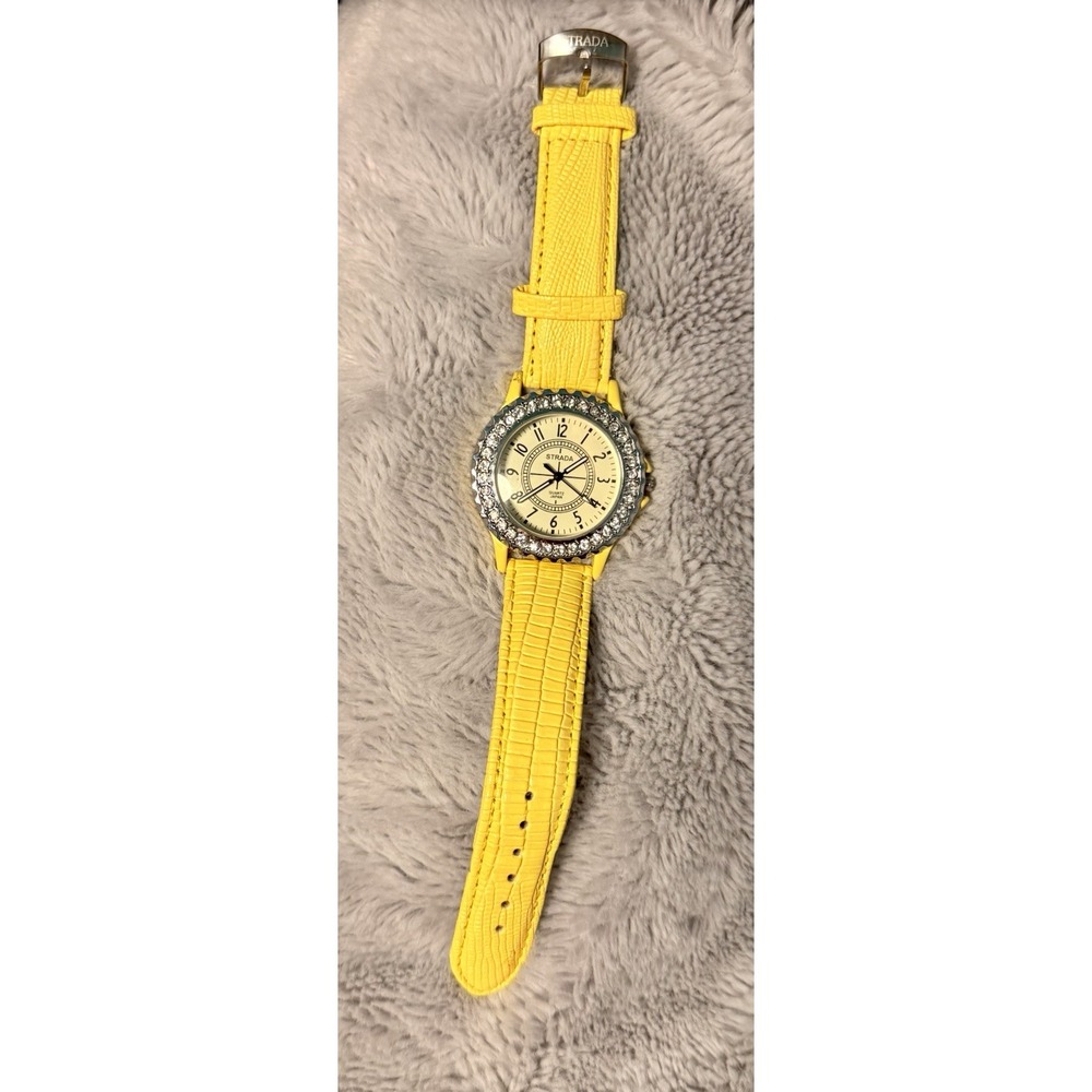Strada Quartz Japan Womens Yellow Buckle Band Analog Watch Stainless Steel Back